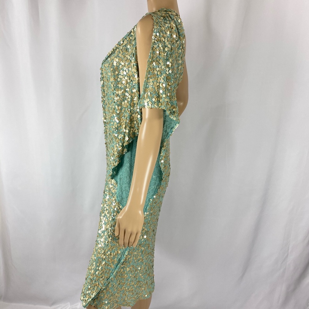 Badgley Mischka Aqua & Gold Sequin Occasion Dress - Picture 4 of 8